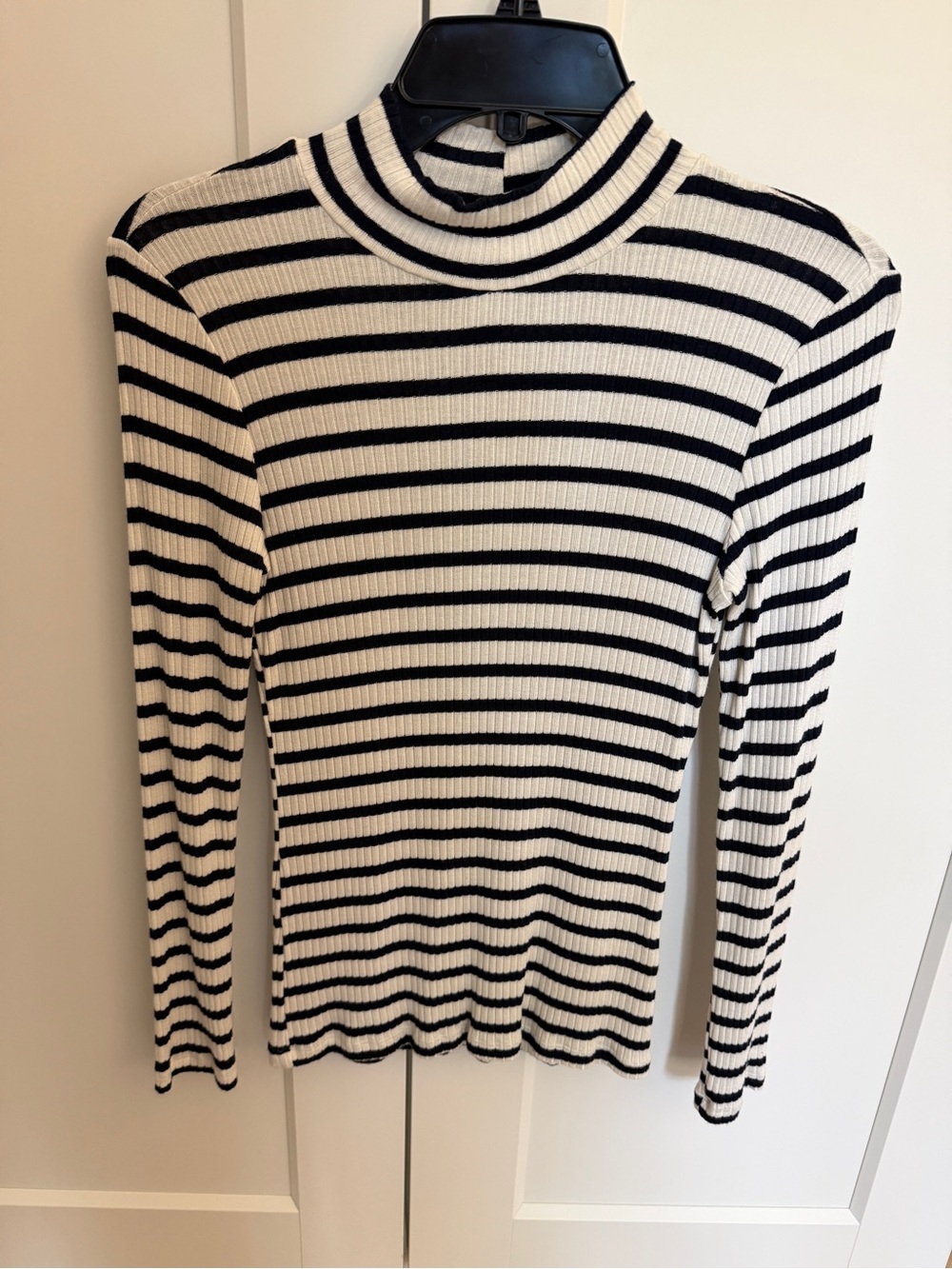 FRAME - Black & White Striped Mock Neck Sweater